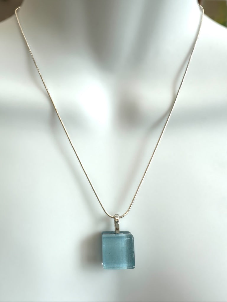 Minimal Square Glass Pendant, Blues