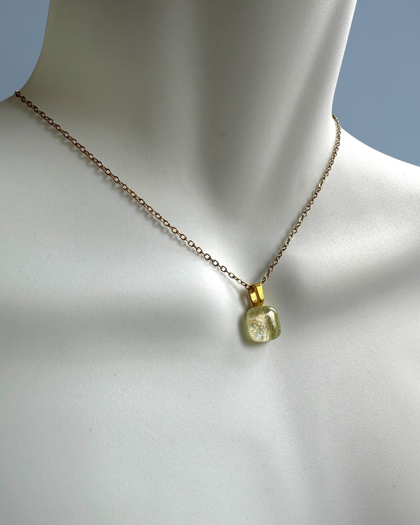 Shimmery Glass Pendant Necklace — Champagne, Petite - Necklace - Eclectic Blue Studio