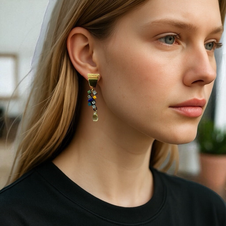 Multicolour Cluster II Earrings, with tear drop - Upcycled Ltd Edition