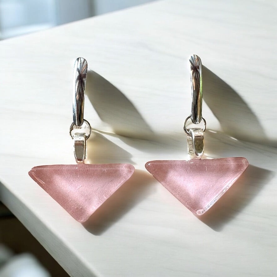 Minimal Glass Triangle Bar Stud Earrings, Pinks