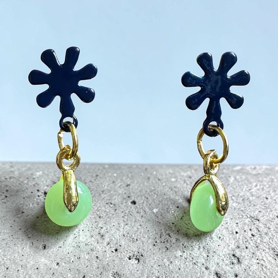 Little Flower Hand Painted Glass Earrings - Enamel & Glass Drop - Earrings - Eclectic Blue Studio