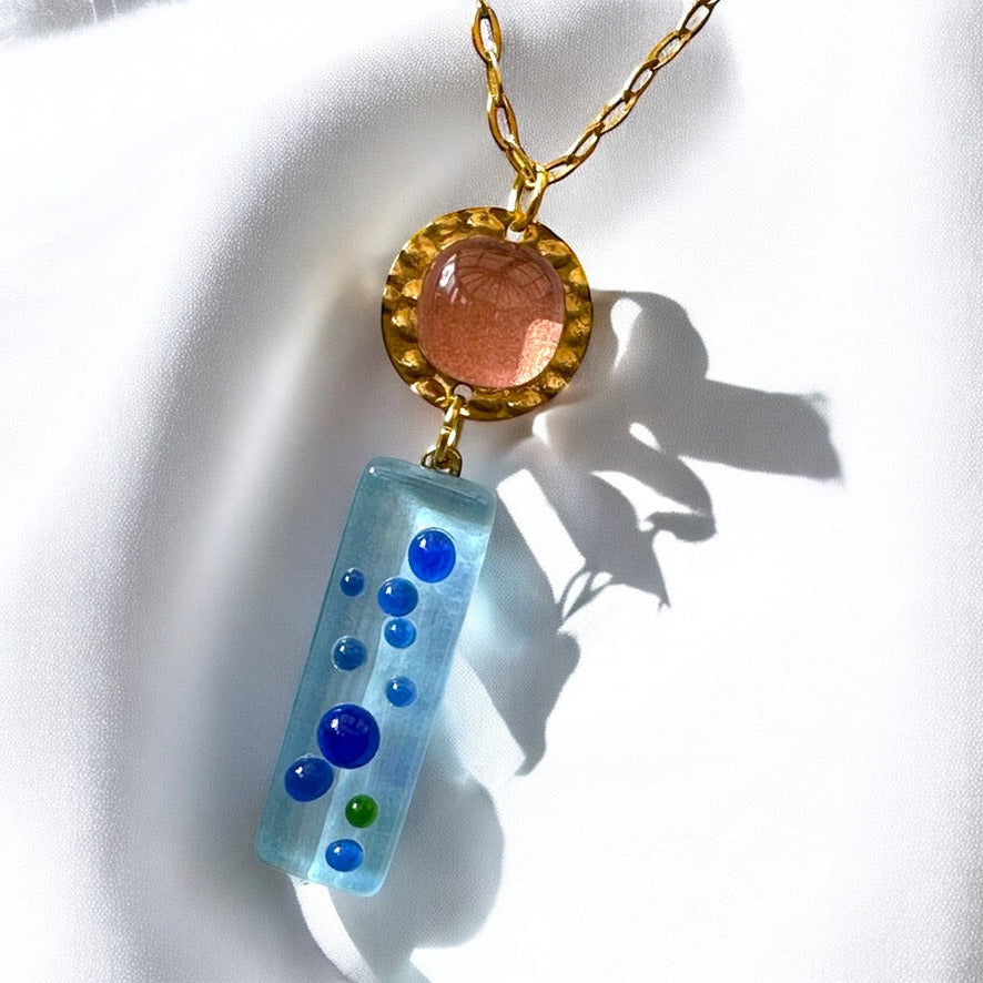 Speckled Fused Glass Necklace, Pink & Blue