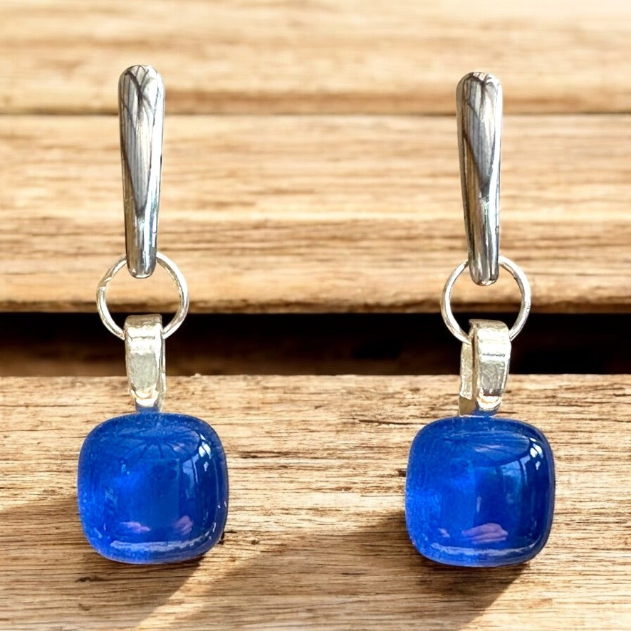 Minimal Square Bar Stud Earrings, Blues