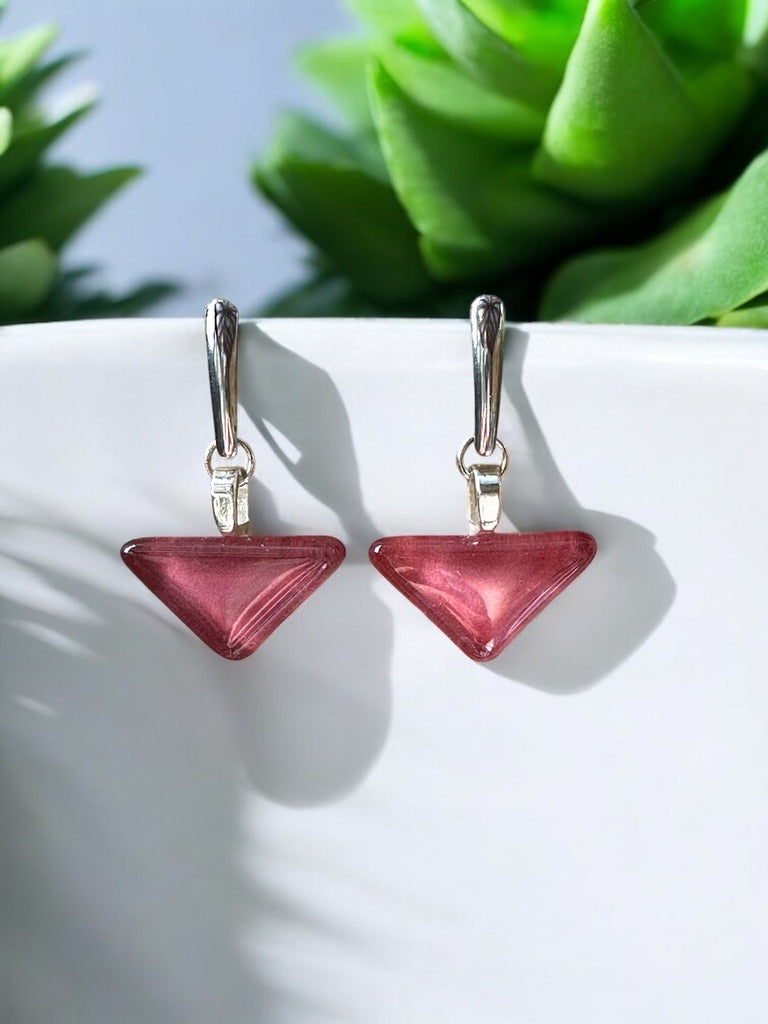 Minimal Glass Triangle Bar Stud Earrings, Pinks