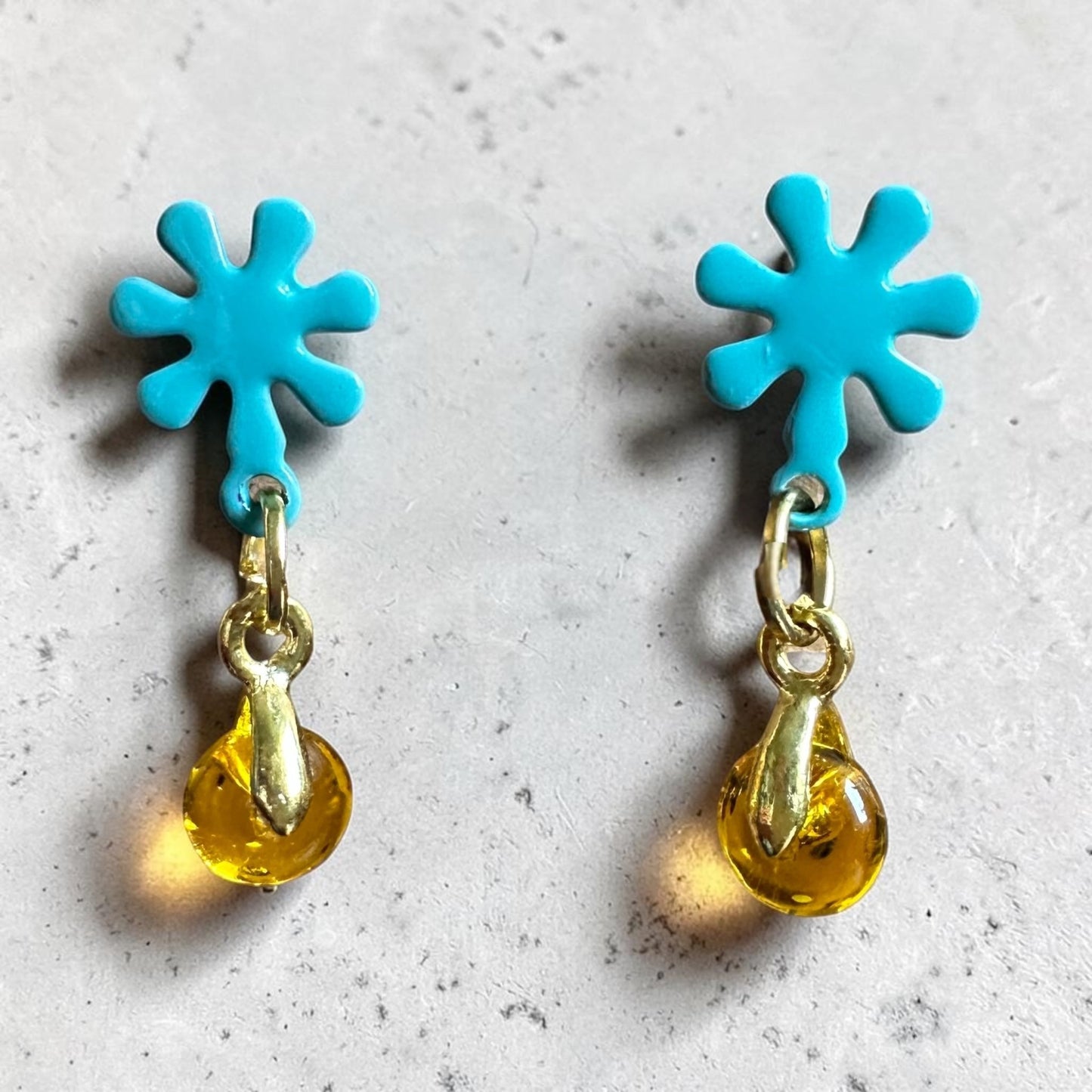 Little Flower Hand Painted Glass Earrings - Enamel & Glass Drop - Earrings - Eclectic Blue Studio