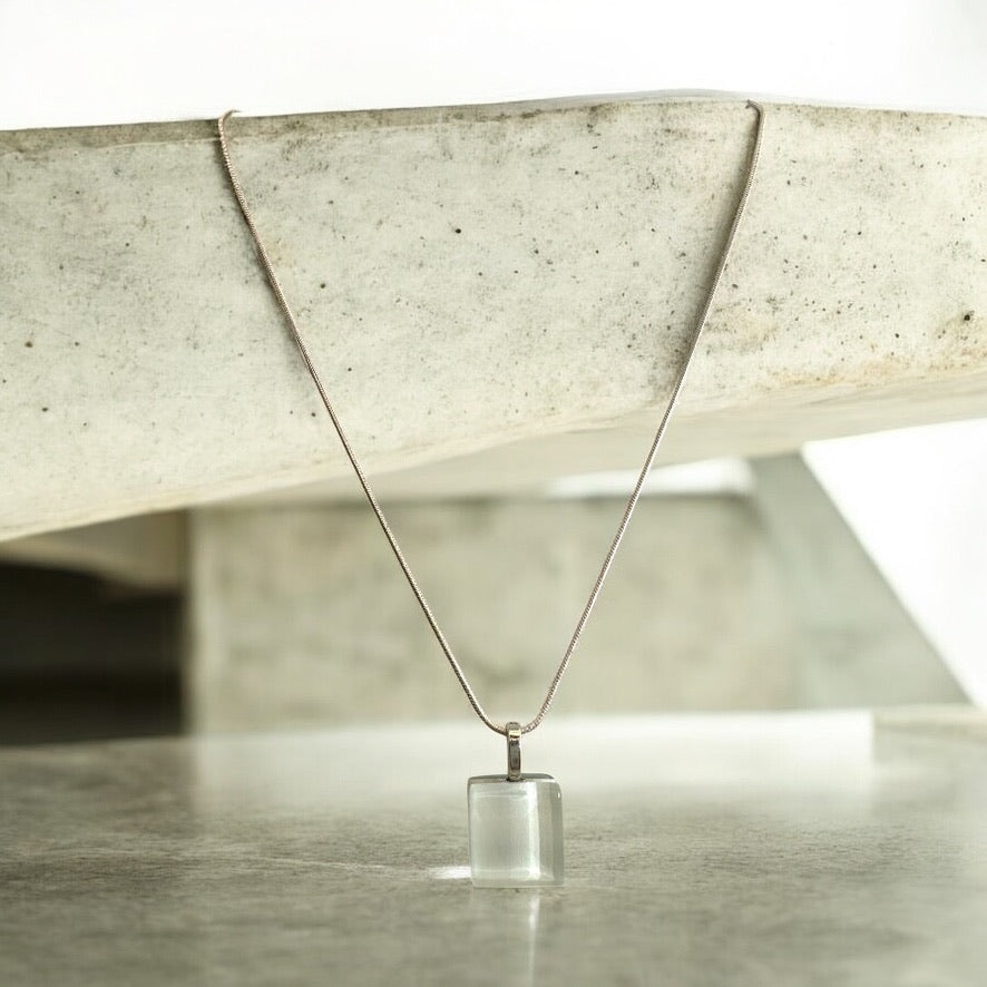 Minimal Square Glass Pendant, White