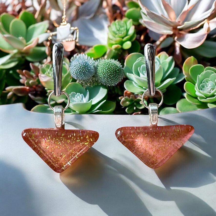 Minimal Glass Triangle Bar Stud Earrings, Reds