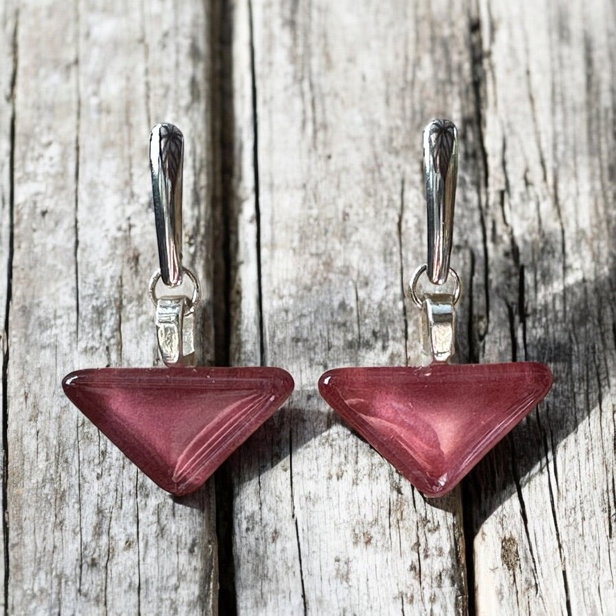 Minimal Glass Triangle Bar Stud Earrings, Pinks