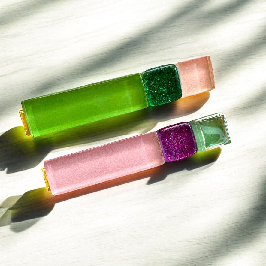 Multicoloured Glass Hair Clips, in Green, Pink & Purple