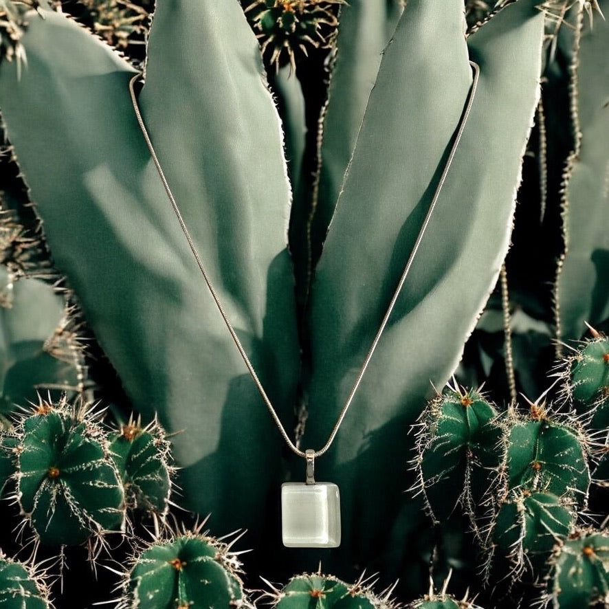 Minimal Square Glass Pendant, White