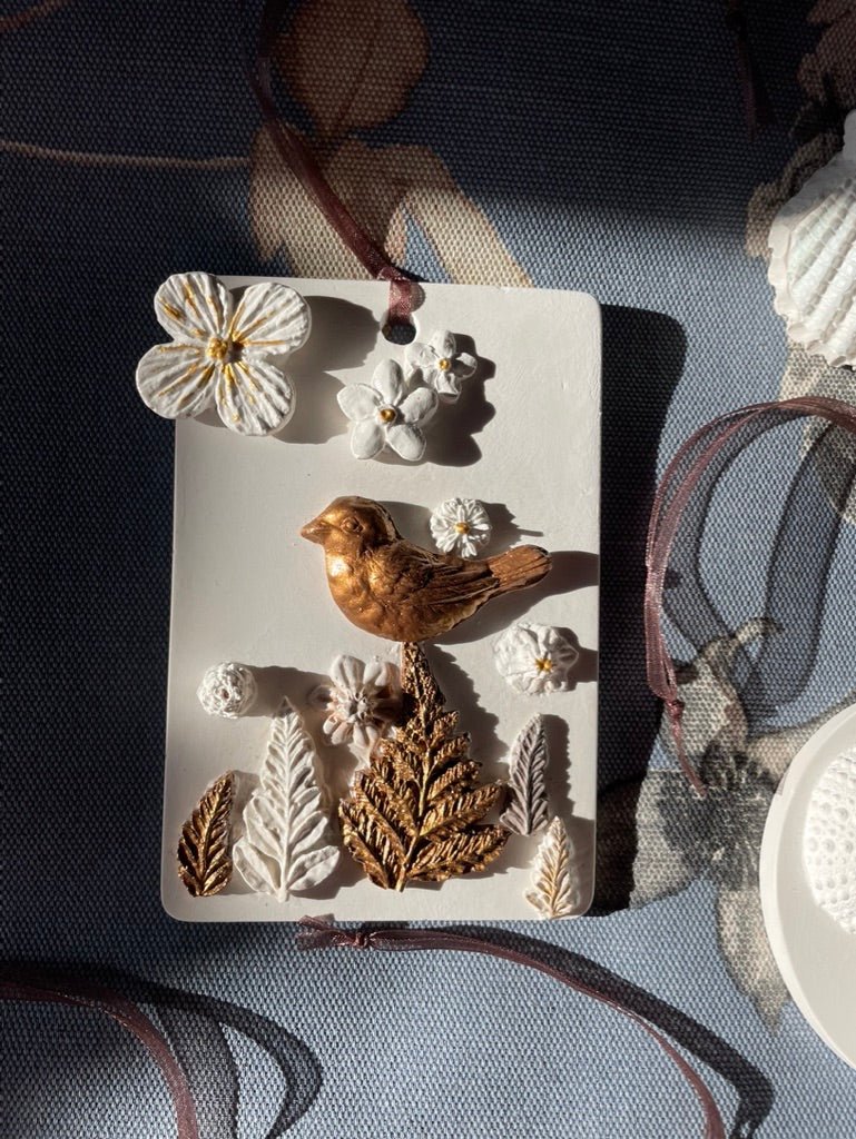 Little Golden Bird — Botanical Cast Wall Hanging - Wall Hanging - Eclectic Blue Studio
