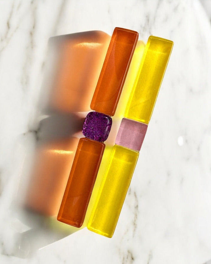 Long Glass Hair Clips, Set of 2 Orange and Yellow