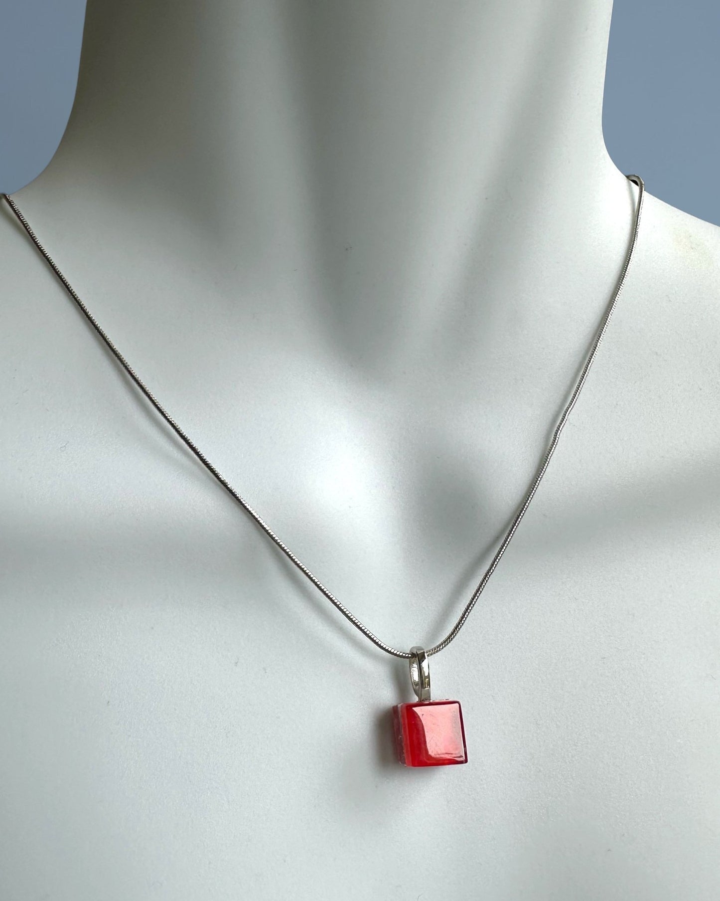 Square Glass Pendant Necklace — Red, Petite - Necklace - Eclectic Blue Studio
