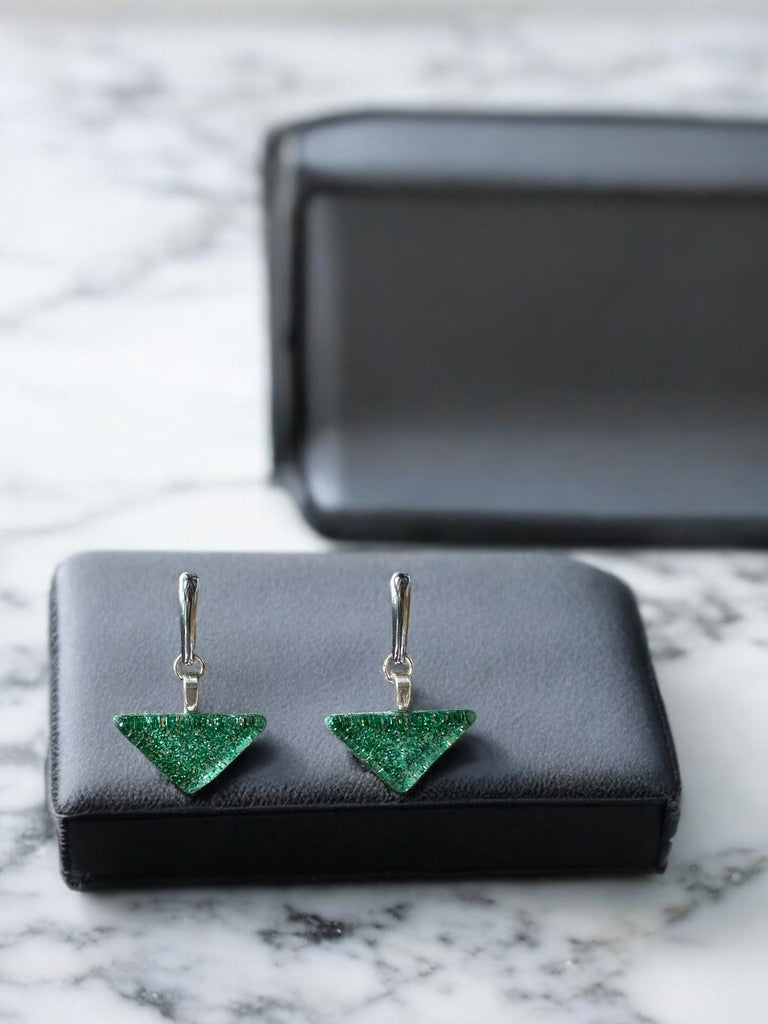 Minimal Glass Triangle Bar Stud Earrings, Greens