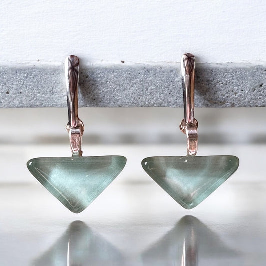 Minimal Glass Triangle Bar Stud Earrings, Greens