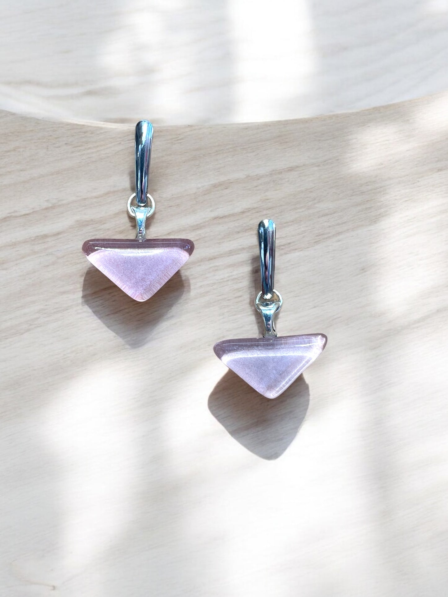 Minimal Glass Triangle Bar Stud Earrings, Pinks