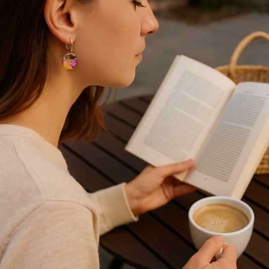 Cold Enamel Coin Earrings, Hot Pink & Orange