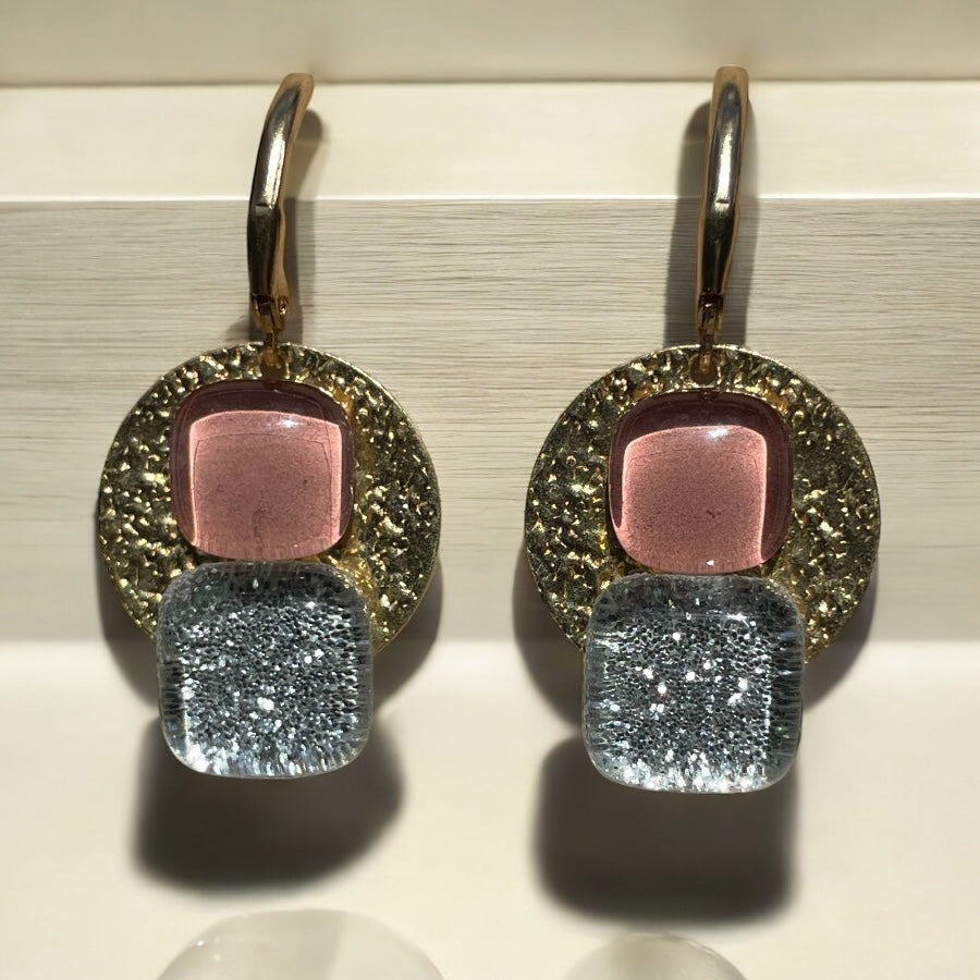 Radiant Dangle Earrings, Pale Pink & Silver