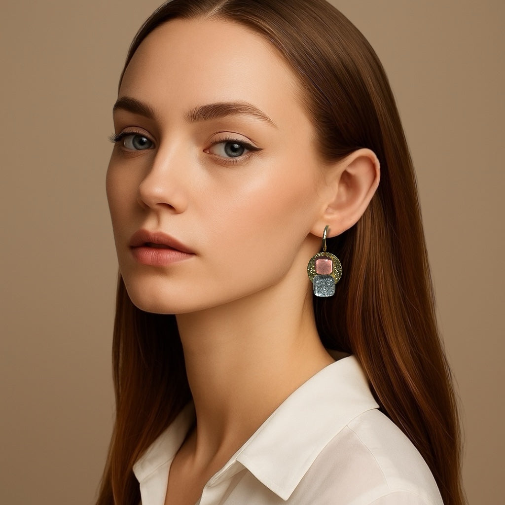 Radiant Dangle Earrings, Pale Pink & Silver