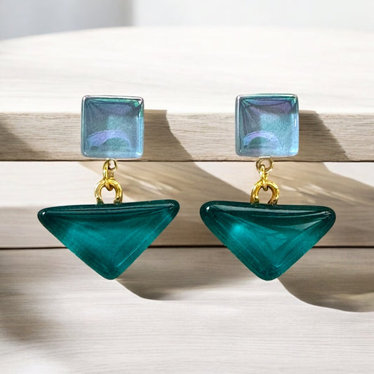 Triangle & Square Glass Stud Earrings