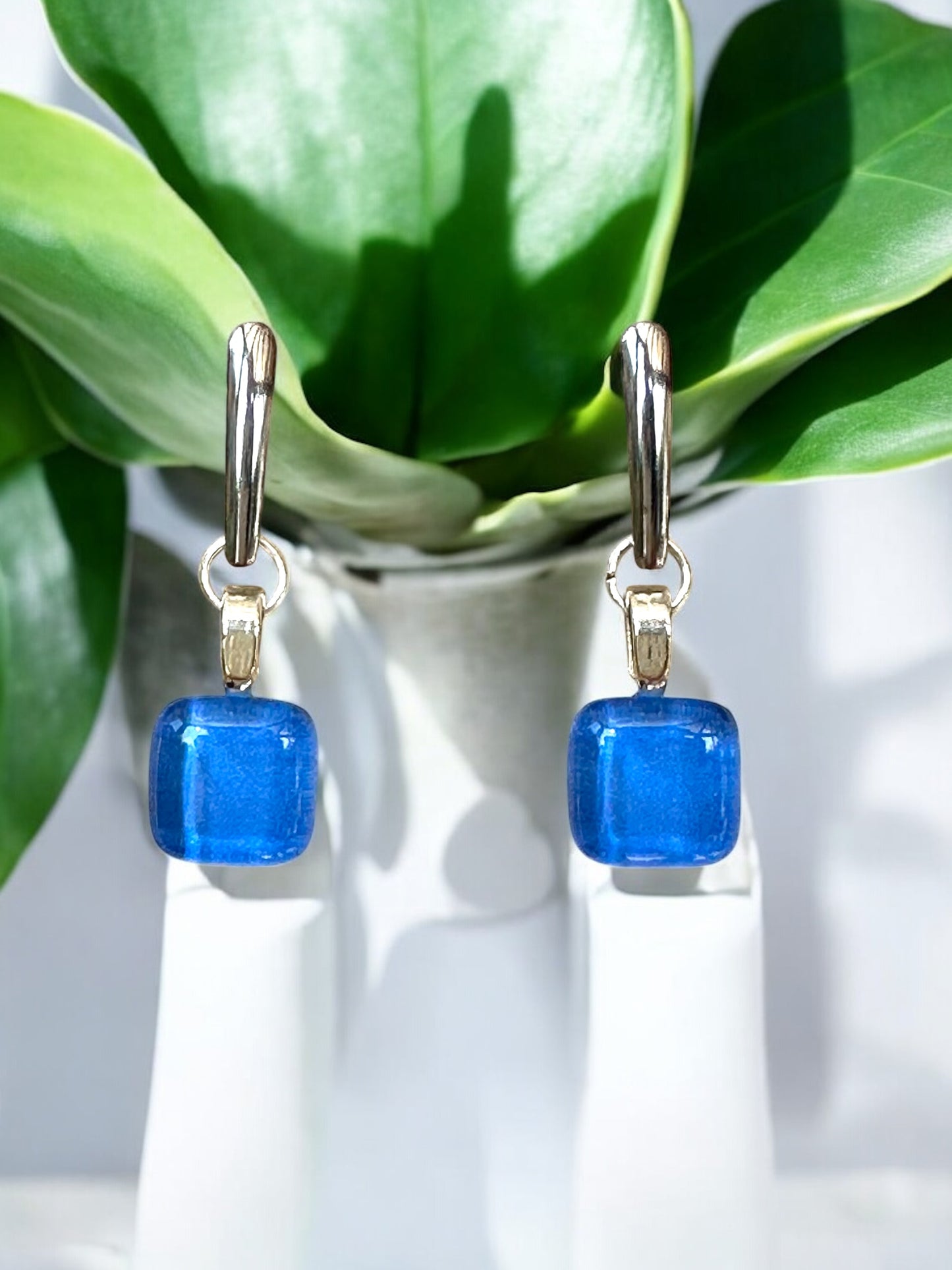 Minimal Square Bar Stud Earrings, Blues