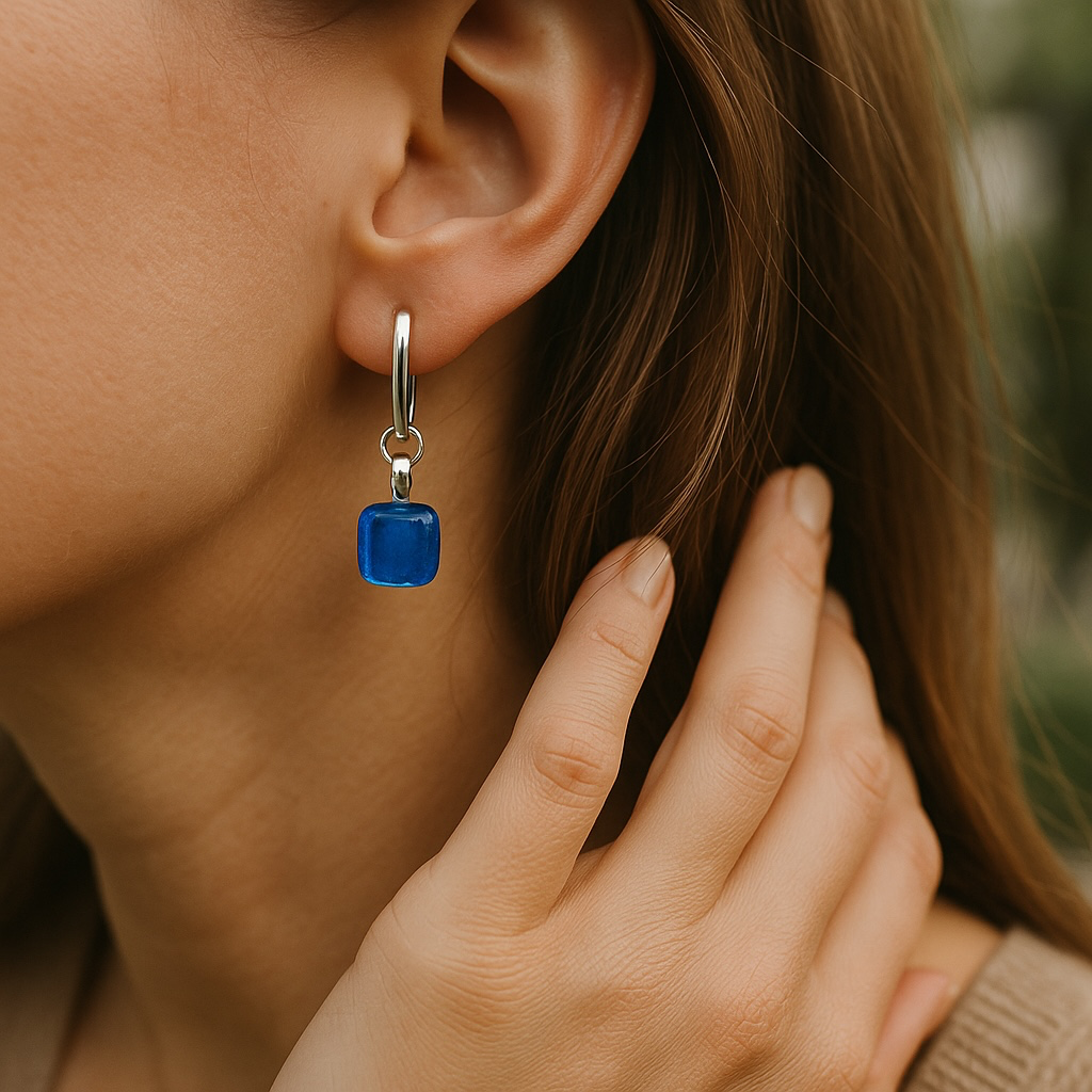 Minimal Square Bar Stud Earrings, Blues