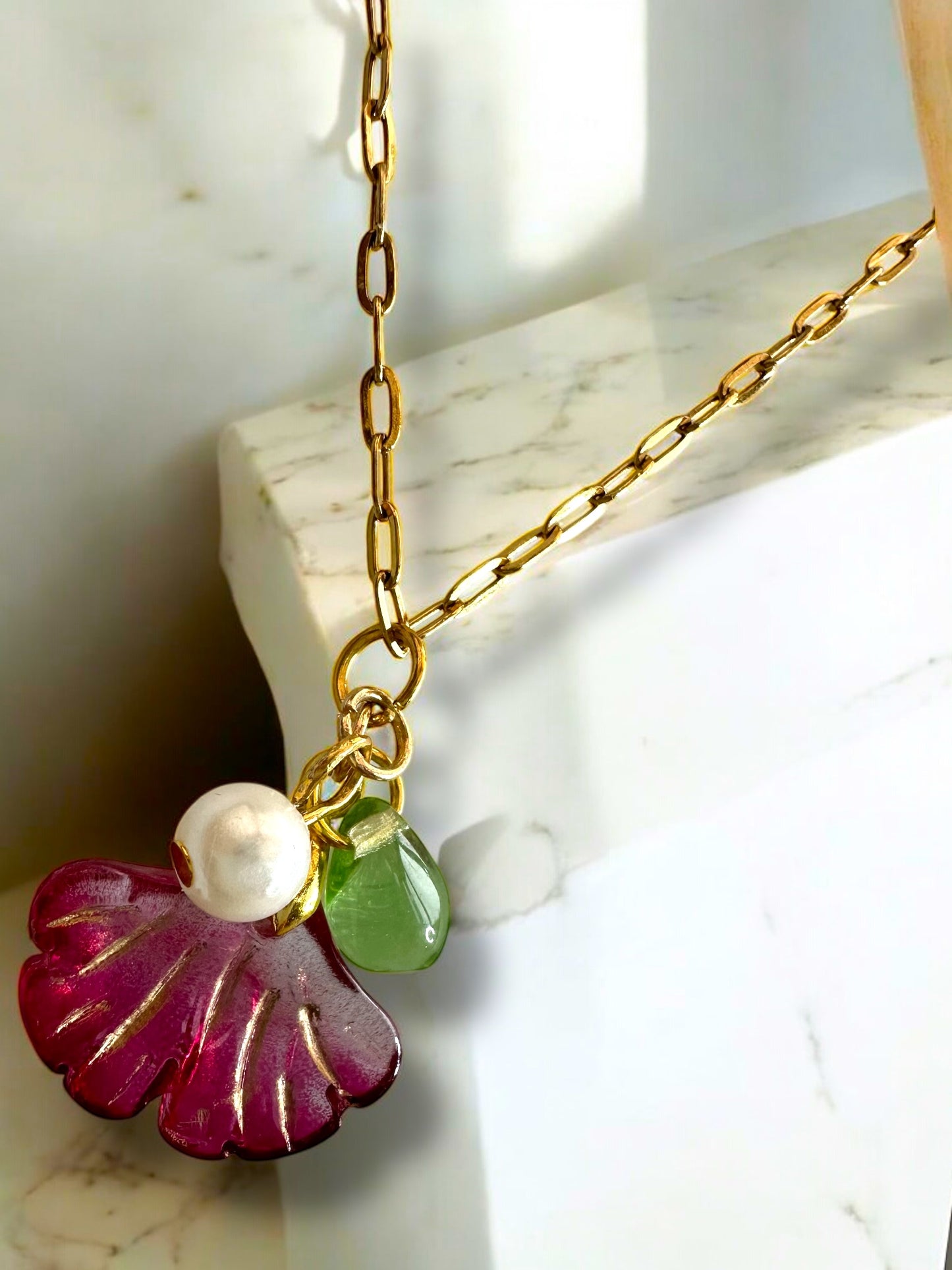 Charms Pendant Necklace, Magenta