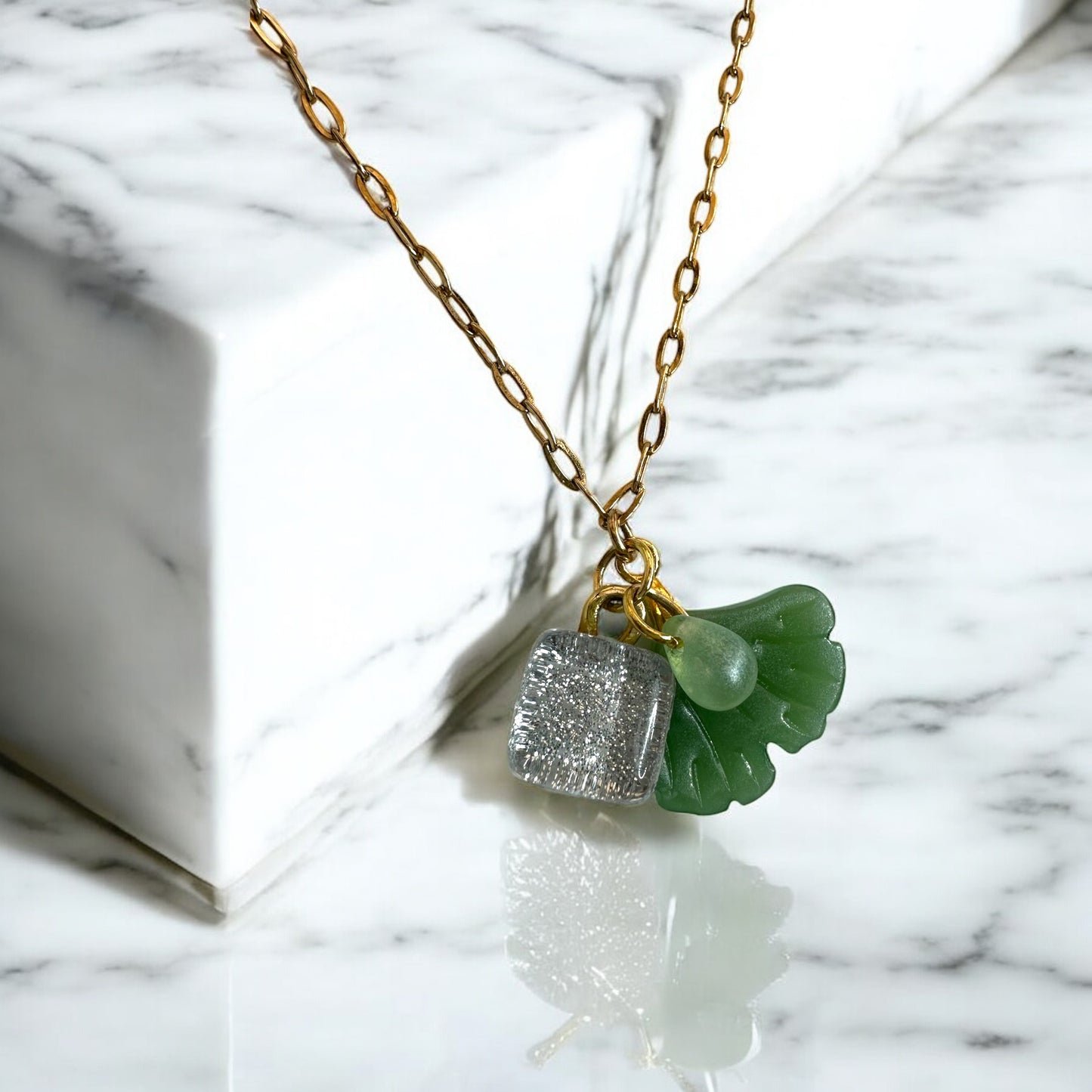 Charms Pendant Necklace, Dark Green