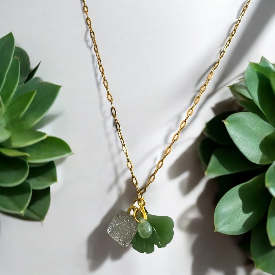 Charms Pendant Necklace, Dark Green