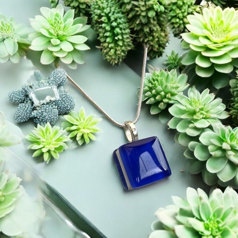 Minimal Square Glass Pendant, Blues