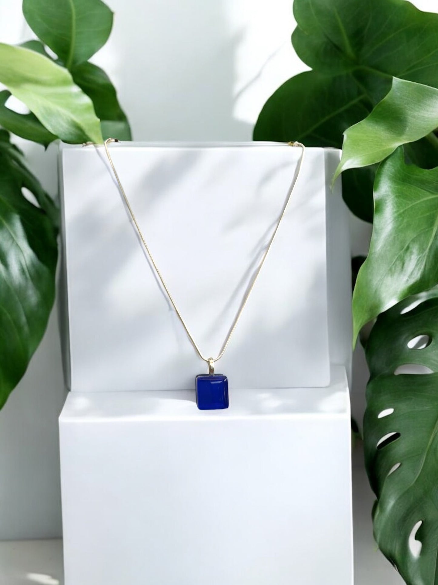 Minimal Square Glass Pendant, Blues