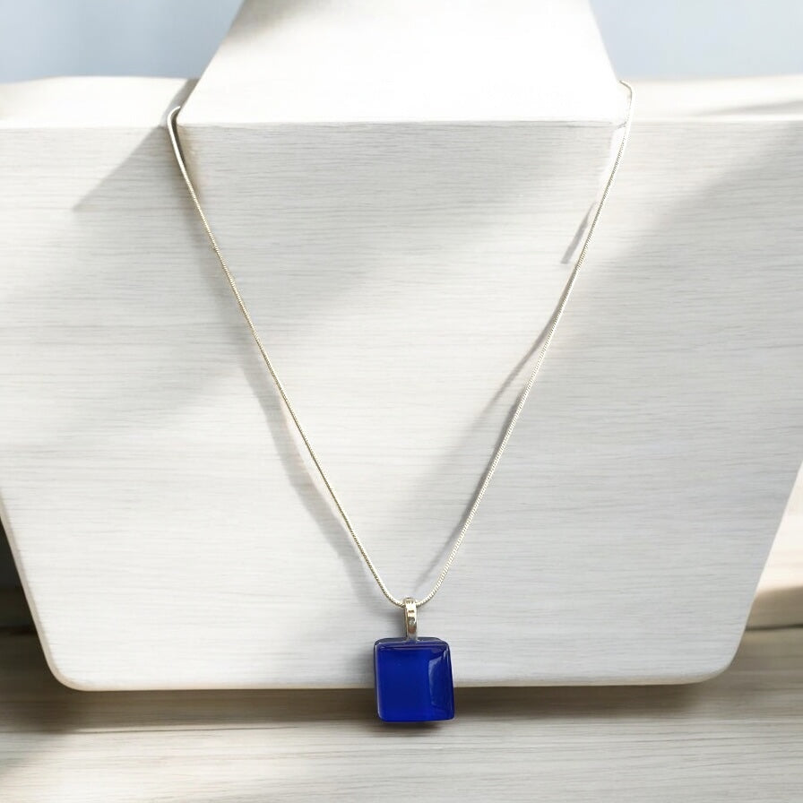 Minimal Square Glass Pendant, Blues
