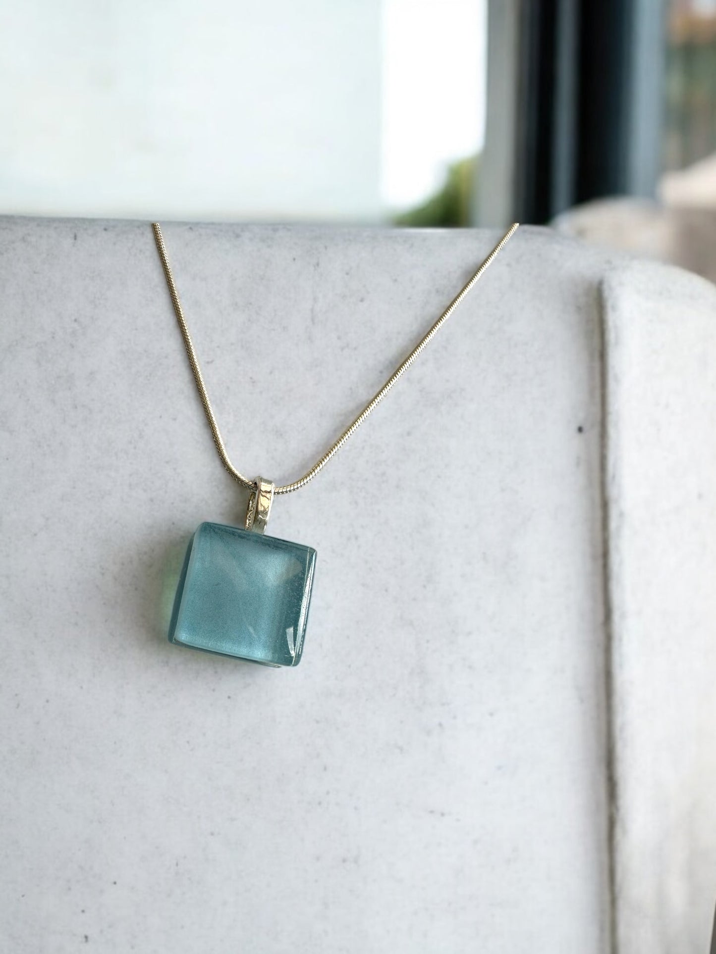 Minimal Square Glass Pendant, Blues