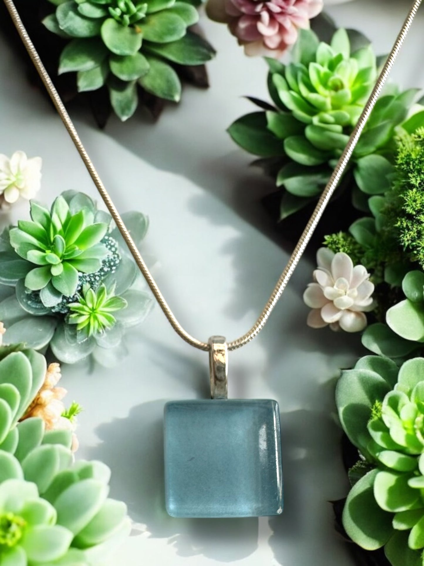 Minimal Square Glass Pendant, Blues