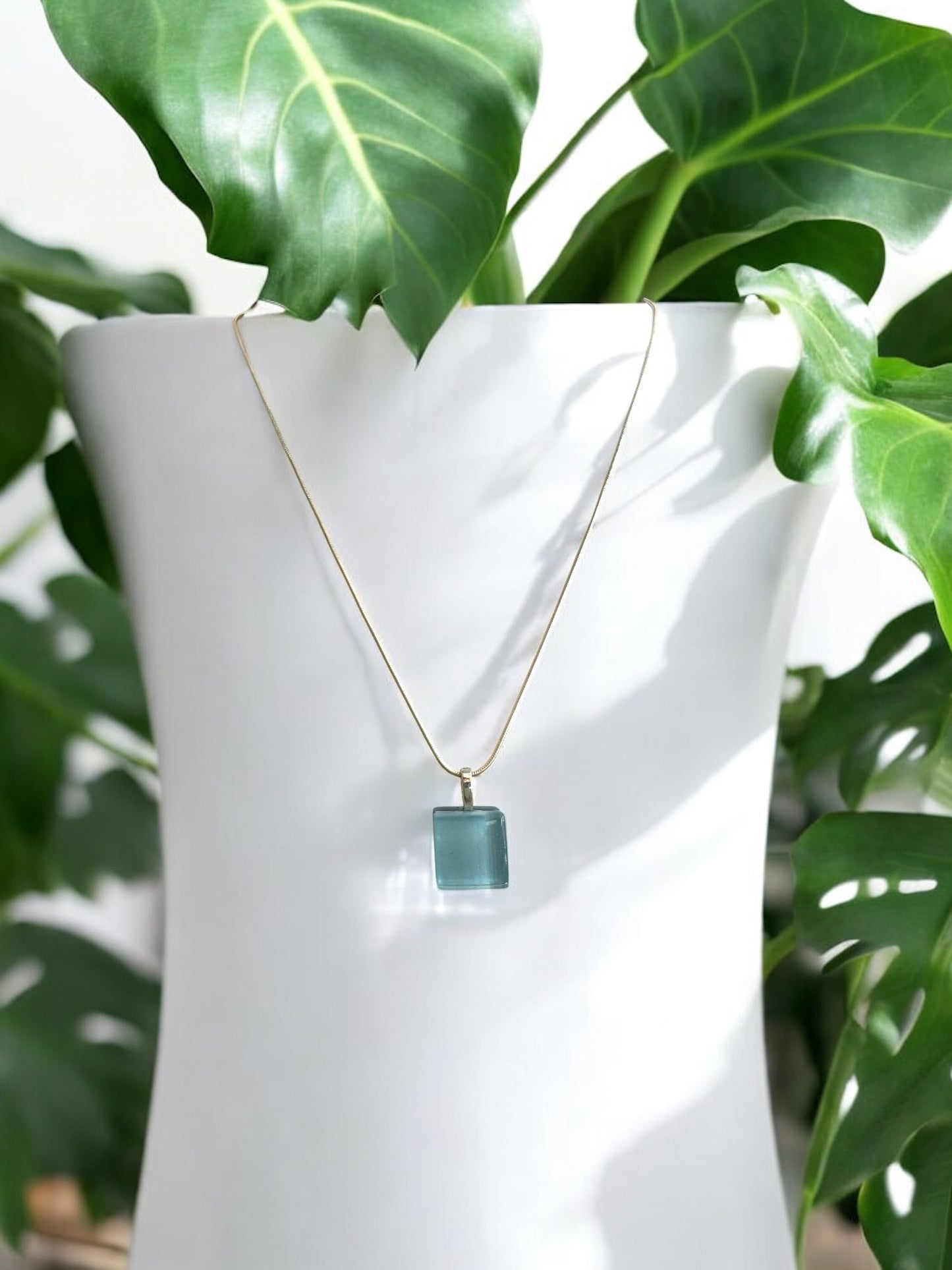 Minimal Square Glass Pendant, Blues