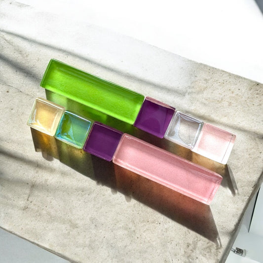 Multicoloured Glass Hair Clips, Medium-long, in Green, Pink and Purple