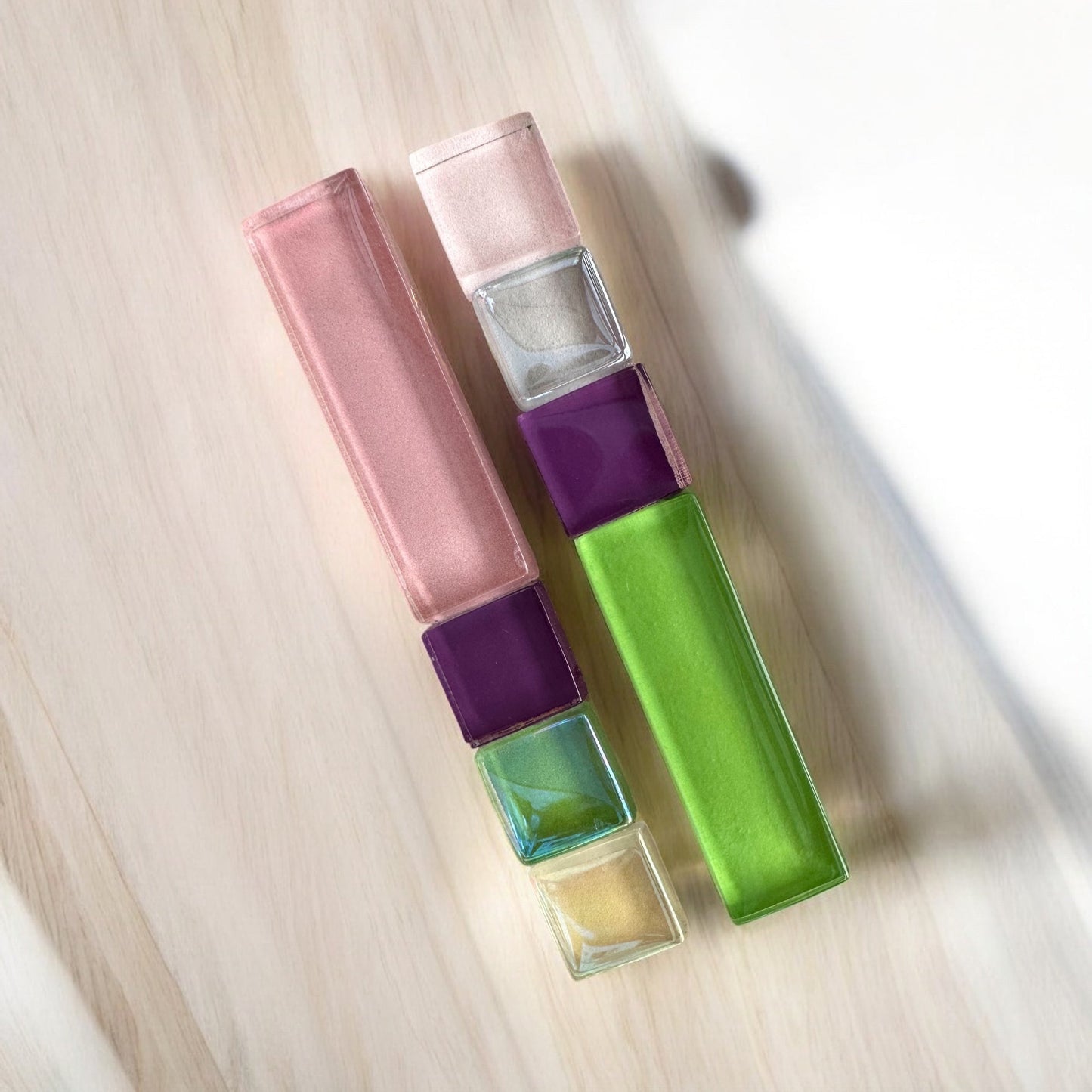 Multicoloured Glass Hair Clips, Medium-long, in Green, Pink and Purple