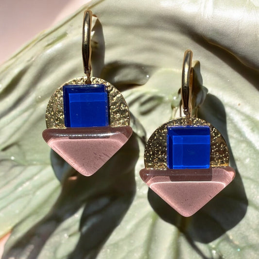 Radiant Dangle Earrings, Royal Blue and light pink