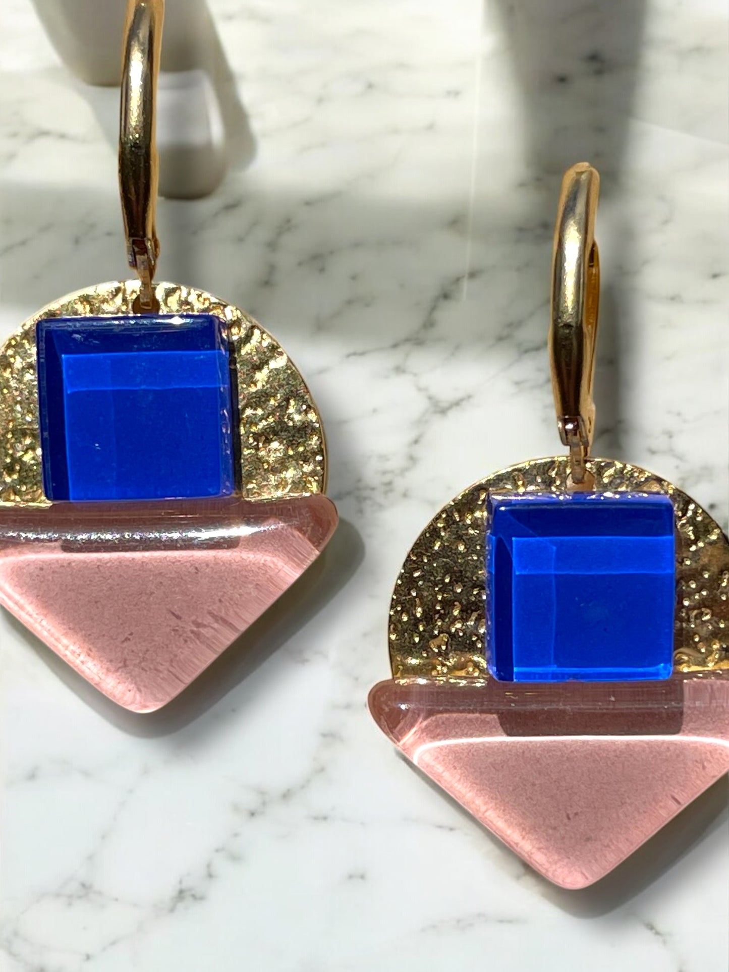 Radiant Dangle Earrings, Royal Blue and light pink