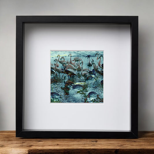 Flamingos in the Moonlight, square framed print