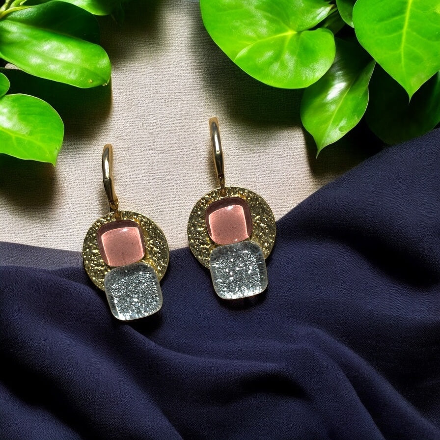 Radiant Dangle Earrings, Pale Pink & Silver