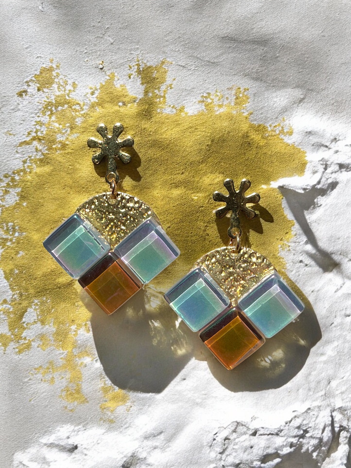 Radiant Flower Arrow Earrings, Pale Blue & Caramel