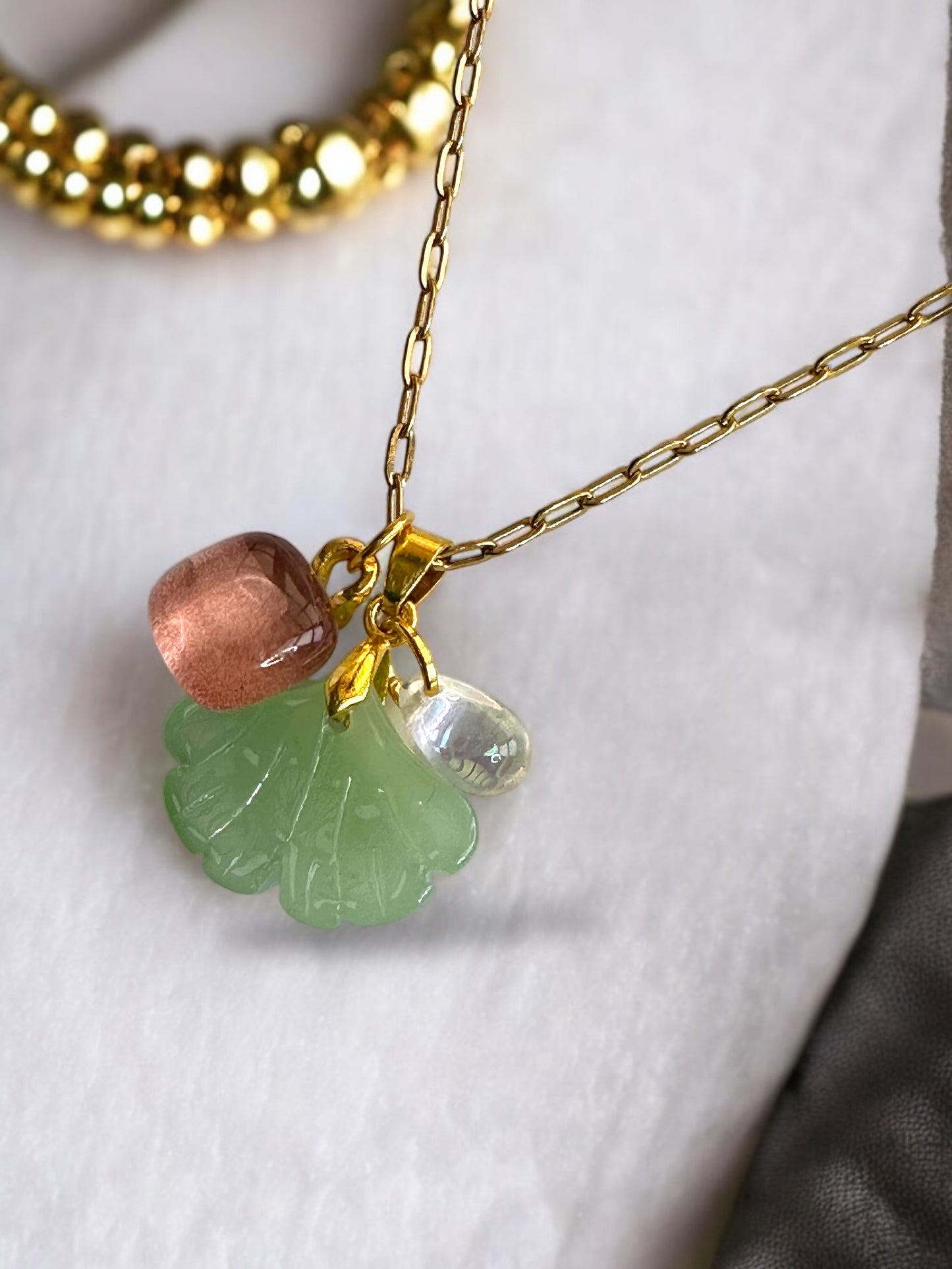 Charms Pendant Necklace, Pale Green & pink