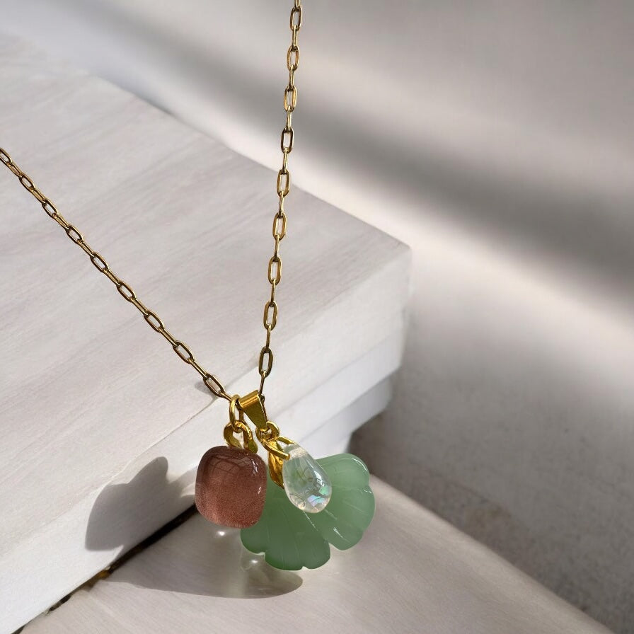 Charms Pendant Necklace, Pale Green & pink