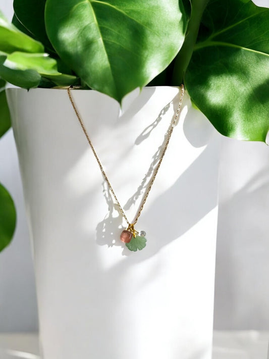 Charms Pendant Necklace, Pale Green & pink