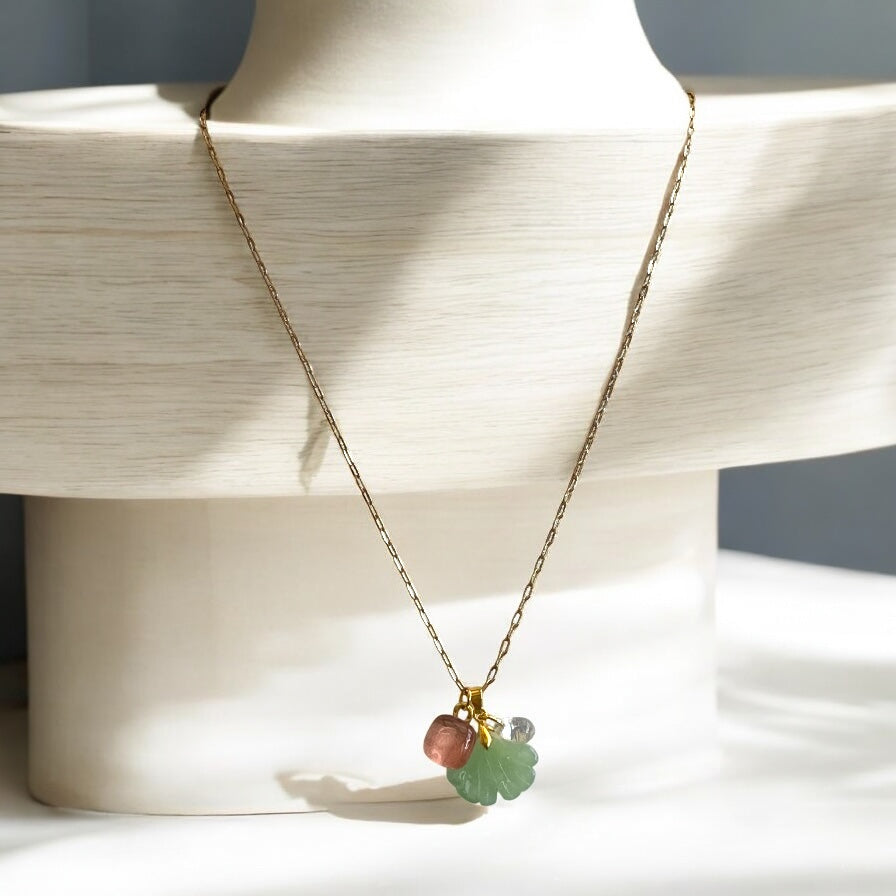 Charms Pendant Necklace, Pale Green & pink