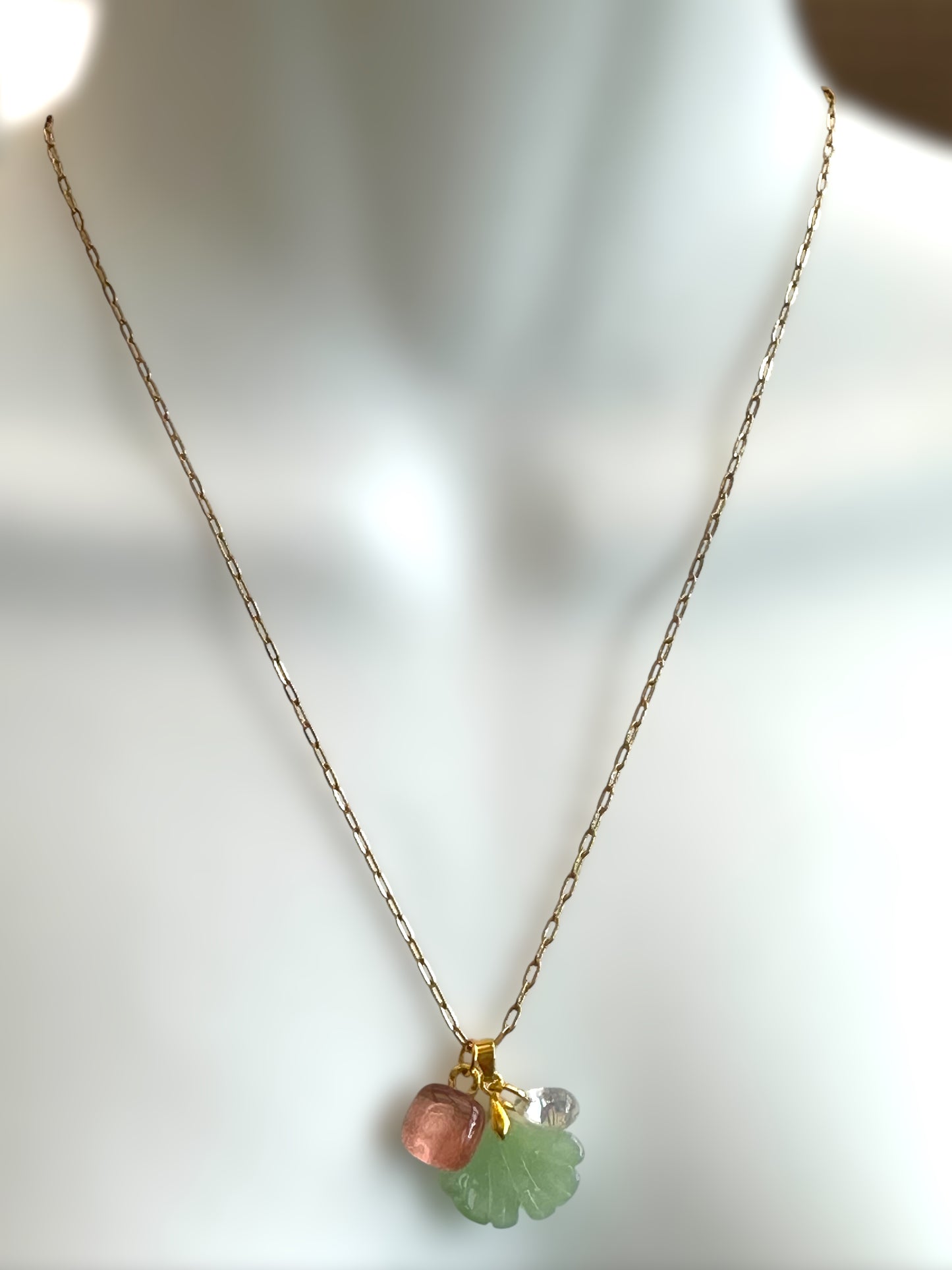 Charms Pendant Necklace, Pale Green & pink