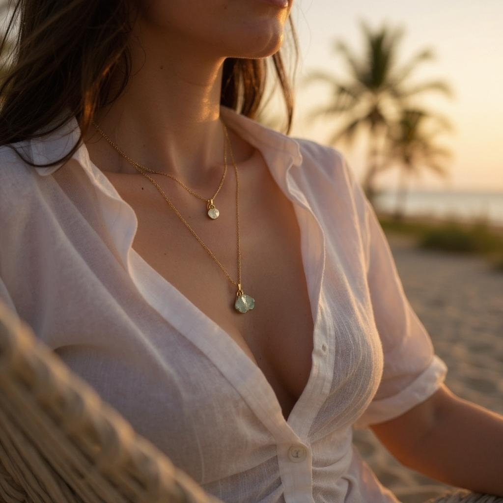 Charms Pendant Necklace, Pale Green & pink