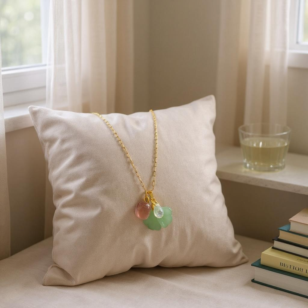 Charms Pendant Necklace, Pale Green & pink