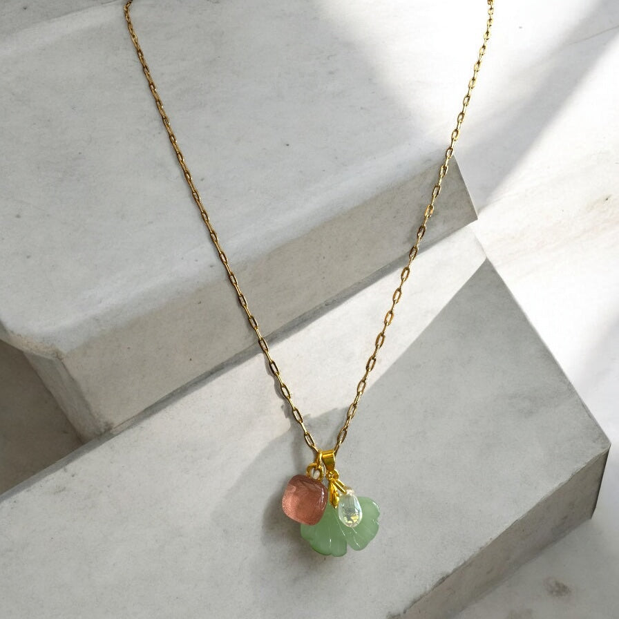 Charms Pendant Necklace, Pale Green & pink